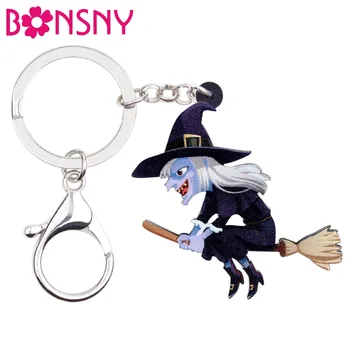Bonsny Акриловые брелки для ключей с улыбкой Ведьмы из аниме на Хэллоуин, кольца для ключей, Мультяшные украшения для женщин, девочек, дамских сумок, сумочек-портмоне, подвески