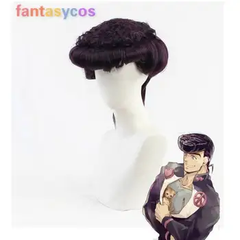 JoJo's Bizarre Adventure, Хигашиката Джоске, Косплей, Фиолетовый Парик с короткими волосами, Термостойкие волосы, Косплей-костюм, Парики + Бесплатная шапочка для парика