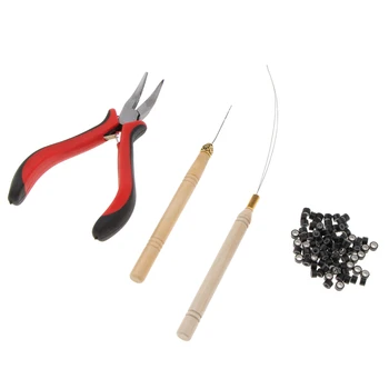 Профессиональные плоскогубцы для наращивания волос, набор инструментов для крючков со 100шт силиконовой петлей 3 мм