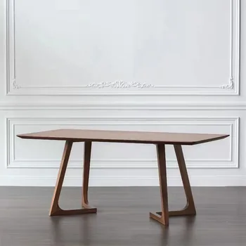 Обеденный стол из массива дерева в скандинавском стиле, простая небольшая квартира, обеденный стол из бревен, стулья, столовая, повседневный прямоугольный журнальный столик,