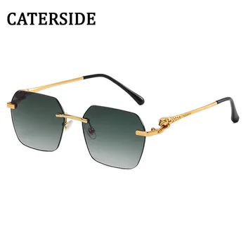Бескаркасные солнцезащитные очки CATERSIDE с леопардовыми ножками для женщин и мужчин 2023 года, Новые солнцезащитные очки в стиле ретро, Винтажные Модные Многоугольные очки