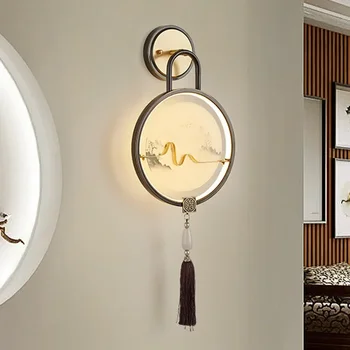 Прикроватный бра для спальни Медная Новая Китайская Настенная лампа для гостиной Креативная Светодиодная Современная Минималистичная лестница Освещение прохода