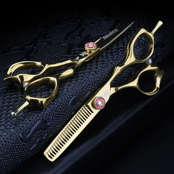 5-дюймовые золотые парикмахерские ножницы XUANFENG, коллекция инструментов для укладки волос, коллекция ножниц для стрижки и филировочных ножниц