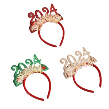 2024 Новогодняя повязка на голову для взрослых, Рождественские блестки, обруч для волос, карнавальная лента для волос