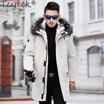 Tcyeek Съемное пальто с подкладкой из меха снежной норки средней длины, Зимняя парка, мужская одежда, модная теплая мужская меховая куртка с воротником из чернобурки