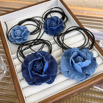 Женские синие головные уборы с крупными розами, преувеличенное элегантное ожерелье с цветком на ключицах, поясная цепочка, аксессуары Y2K, многофункциональные аксессуары
