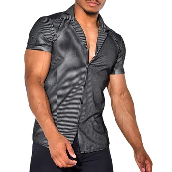 Мужская рубашка с короткими рукавами, летняя новинка 2023 года, темная повседневная рубашка размера плюс в тонкую полоску для стилиста