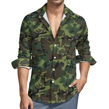 Военная камуфляжная рубашка, зеленые камуфляжные повседневные рубашки с длинным рукавом, графические уличные блузки, осенняя одежда в стиле ретро оверсайз
