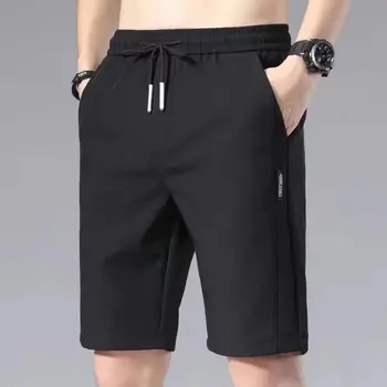 Прямые шорты, мужские летние быстросохнущие повседневные спортивные шорты из тонкого ледяного шелка, свободные пляжные капри Harajuku Ins.