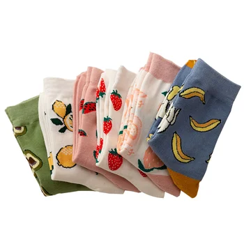 6 Пар носков с клубникой, очаровательные фруктовые носки длиной до середины икры, милые модные хлопковые женские носки