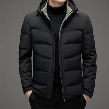 Мужская короткая пуховая куртка со стоячим воротником и капюшоном, осень и зима 2023, новая однотонная минималистичная одежда среднего возраста