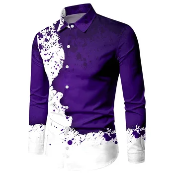 Мужская рубашка с длинным рукавом, новая модная пуговица на лацкане, повседневная вечеринка на открытом воздухе, Удобный Мягкий материал, фиолетовый, золотой, черный, 2023 Плюс Размер