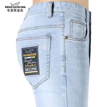 2023 Новые летние мужские джинсы, Тонкая Мужская одежда Bruce & Shark, прямые штанины, свободный стиль, растягивающиеся корейские модные джинсы Большого размера
