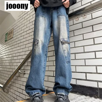 Повседневные джинсовые брюки Gothic Y2K Уличная одежда с карманами, мужские джинсы, брюки-карго, свободные весенне-осенние широкие брюки Harajuku Wash