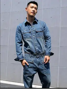 Весенне-осенний мужской джинсовый комбинезон 2023, брюки со съемным ремешком, джинсовые брюки, приталенный комбинезон, Тренд