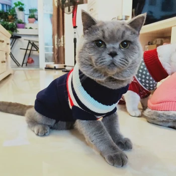 Модный полосатый свитер для домашних кошек, толстовки, зимняя теплая одежда для кошек, пальто Kedi, одежда Katten, товары для кошек, товары для домашних животных