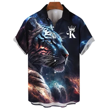Гавайская рубашка с 3D принтом животных, мужские рубашки со львом, яркая модная повседневная кавказская рубашка, мужские летние рубашки, уличная мужская одежда