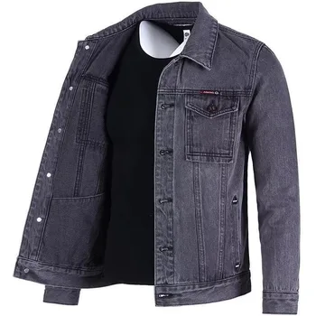 Новая мужская повседневная джинсовая куртка 2023 года, модная приталенная прочная рабочая одежда, ретро-синие джинсы, пальто, мужская брендовая одежда
