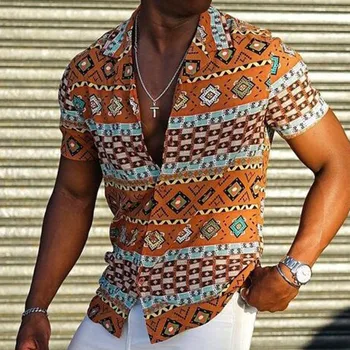 Летние новые мужские рубашки в этническом стиле, модная рубашка с коротким рукавом на пуговицах, Модные мужские винтажные Гавайские рубашки, блузки Ropa Hombre