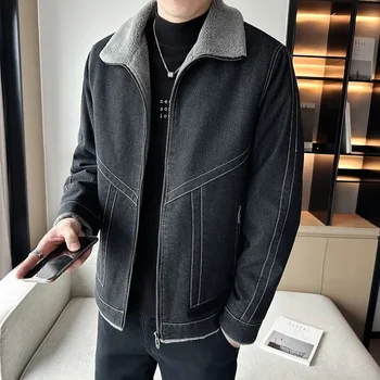 Новая мужская джинсовая куртка Модная повседневная утолщенная теплая куртка с лацканами Высококачественная куртка большого размера, Ветрозащитная куртка для мужчин