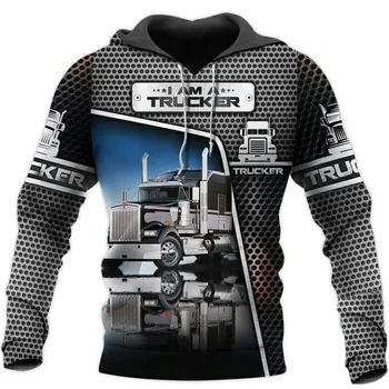 Мужская модная толстовка с 3D принтом для тяжелых грузовиков Уличный тренд Свободная толстовка оверсайз Весенне-осенний пуловер Y2K