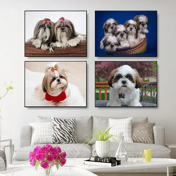 Плакаты и принты большого размера, картины с собакой Ши-тцу на стене, художественные атласные картины, украшение стен дома, декор комнаты в стиле аниме
