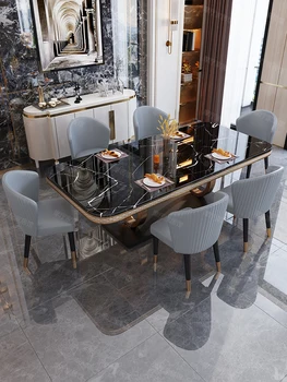 Легкая роскошная комбинация обеденного стола и стула из каменной плиты домашнего обихода