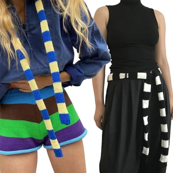 Женский крутой шарф в стиле харадзюку Y2k, вязаный декоративный шарф в полоску для девочек