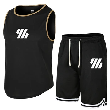 2023 Мужская спортивная одежда с логотипом для бега, жилет, шорты, Летний мужской костюм, футболка без рукавов с принтом + повседневные брюки, комплект одежды