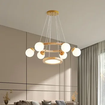 Новая деревянная светодиодная люстра в скандинавском стиле 2023 года для столовой, гостиной, центрального стола, спальни, подвесных светильников, люстр для домашнего декора, светильников