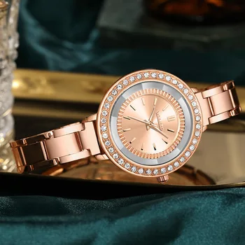 Женские часы с бриллиантами, ремешок из нержавеющей стали, кварцевые часы