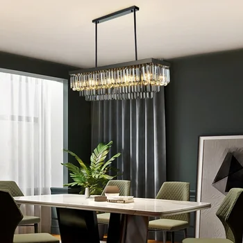 Современная хрустальная люстра для столовой, светодиодный декор для дома, внутреннее освещение, Роскошная лампа из черного золота и серебра, креативный кухонный блеск