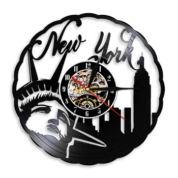 Настенные часы с видом на Нью-Йорк для путешествий, сделанные из настоящей виниловой пластинки, Уникальный домашний декор ручной работы, Оригинальные часы, Памятные подарки для путешествий