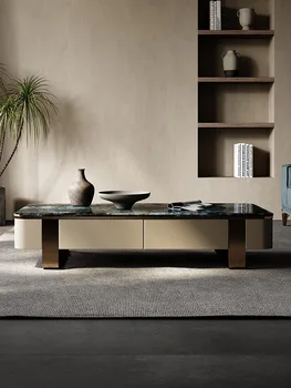 Итальянский минималистичный журнальный столик вилла дизайнер высокого класса прямоугольный из натурального роскошного камня сапфировый мрамор кофейный столик в гостиной