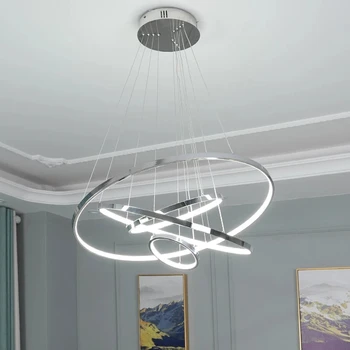 Современная круглая светодиодная люстра для гостиной, кухни, круглых колец, позолоченных хромированных подвесных светильников, светильников для домашнего освещения