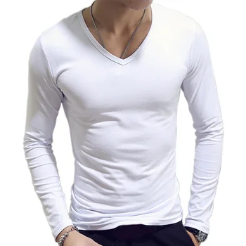 B3049, 1 шт., модная горячая распродажа, классическая футболка с длинным рукавом для мужчин, футболки для фитнеса, рубашки Slim Fit, дизайнерские однотонные футболки, топы