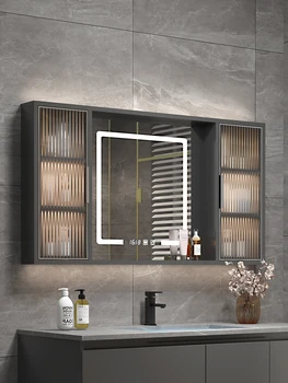 Высококачественный интеллектуальный зеркальный шкаф для ванной комнаты, отдельная длинная доска с лампой, зеркало для ванной комнаты с полкой.