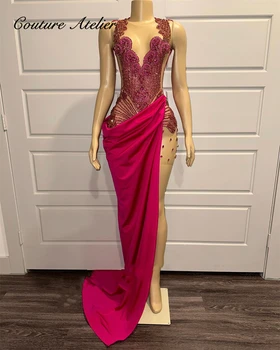 Ярко-розовое бриллиантовое платье выпускного вечера 2023 года со съемным шлейфом, Роскошные хрустальные стразы для вечеринки по случаю дня рождения, Коктейльный халат De Bal