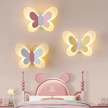 Детская комната, прикроватный настенный светильник с бабочкой, Скандинавская творческая личность, простой современный фон для спальни, настенный светильник
