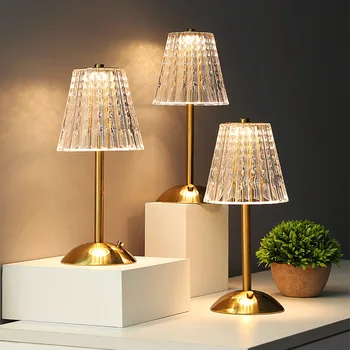 Nordic Crystal Перезаряжаемая Настольная лампа LED Bar Lamp Touch Dimmable Золотая Настольная лампа Гостиная Спальня Гостиничная лампа Прикроватная лампа
