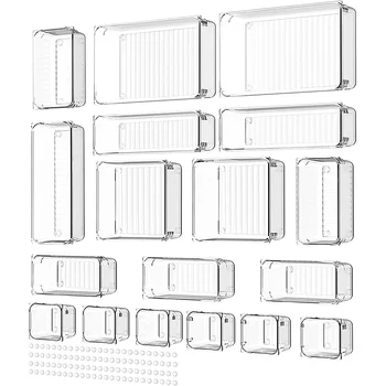 18 Шт. Система органайзеров с отдельными выдвижными ящиками, Нескользящий органайзер для выдвижных ящиков, Прозрачная коробка для хранения с выдвижными ящиками