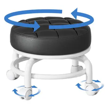 Вращающийся на 360 градусов табурет-качалка из искусственной кожи, Многофункциональное низкое сиденье для тяжелых условий эксплуатации, Водонепроницаемый круглый табурет с универсальным колесом