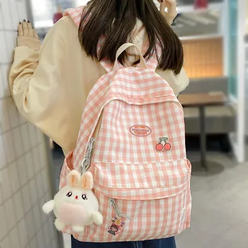 Модный Женский рюкзак с решеткой, Женский ноутбук, Новая сумка, Клетчатый рюкзак для колледжа, Модный тренд для студенток