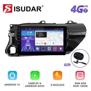 Автомагнитола ISUDAR Android 10 для Toyota Hilux 2016-2022 GPS Навигация Мультимедиа DSP 4G 8CORE QLED Без 2din