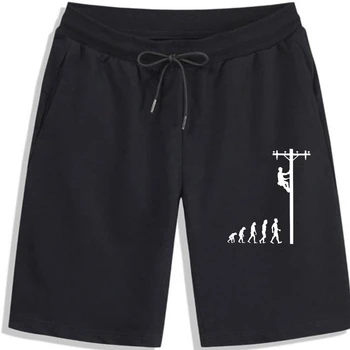 Мужские шорты Human Evolution Of Lineman, шорты из чистого хлопка для электрика, забавные мужские шорты с коротким рукавом и круглым вырезом в подарок