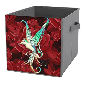 Красивая Колибри с розой Кубики для хранения с ручками Складные Тканевые ящики Корзины для дома Полки в шкафу