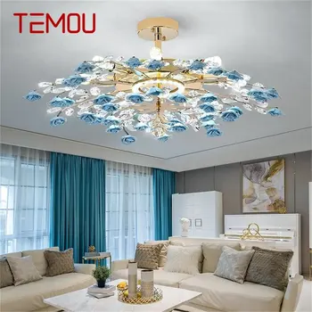 Креативные люстры TEMOU, хрустальный подвесной светильник, Ветка синего цветка, домашний светодиодный светильник для гостиной, столовой