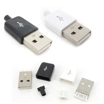 10шт 4-контактный Штекерный разъем USB Type A, самодельная розетка с черно-белой пластиковой крышкой, Наборы для пайки USB 2.0 Type-A c1