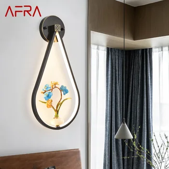 Латунный настенный светильник AFRA в китайском стиле, светодиодный винтажный креативный светильник-бра с орхидеями, декор для дома, гостиной, спальни