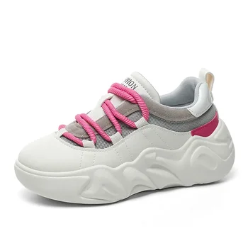 Летние дышащие спортивные повседневные туфли на толстой подошве с увеличенной толщиной, Новые женские сетчатые туфли, подходящие по цвету.
